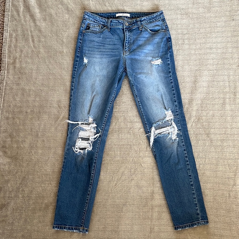 High Waisted Distressed Boyfriend Jeans